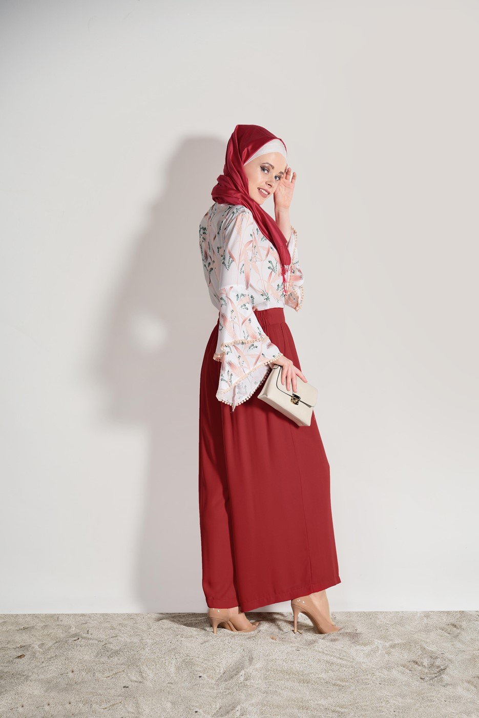 Tesettür giyim KIRMIZI T 6964 Mısra- Salaş Pantolon