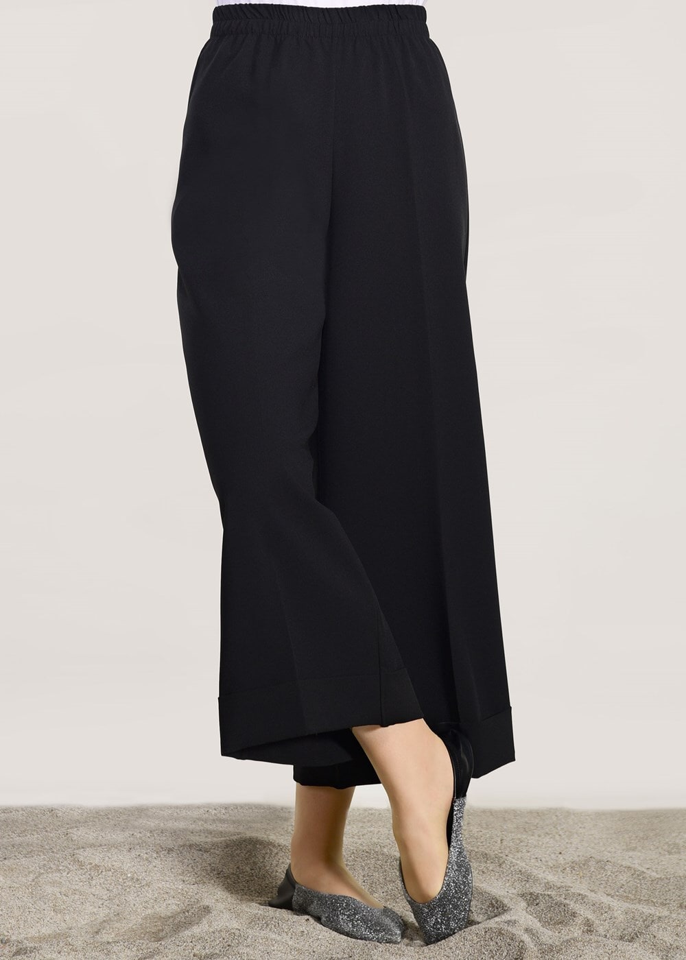 Tesettür giyim SİYAH BELİ LASTİKLİ BOL KESİM PANTOLON 7241