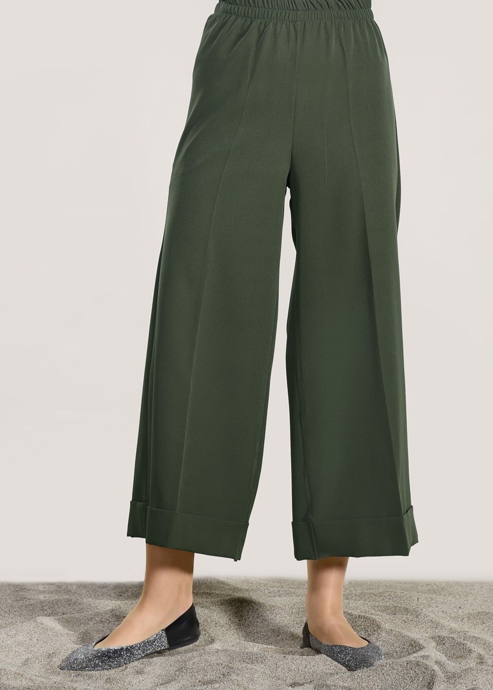 Vêtements hijab KAKI PANTALON LARGE À TAILLE ÉLASTIQUE 7241