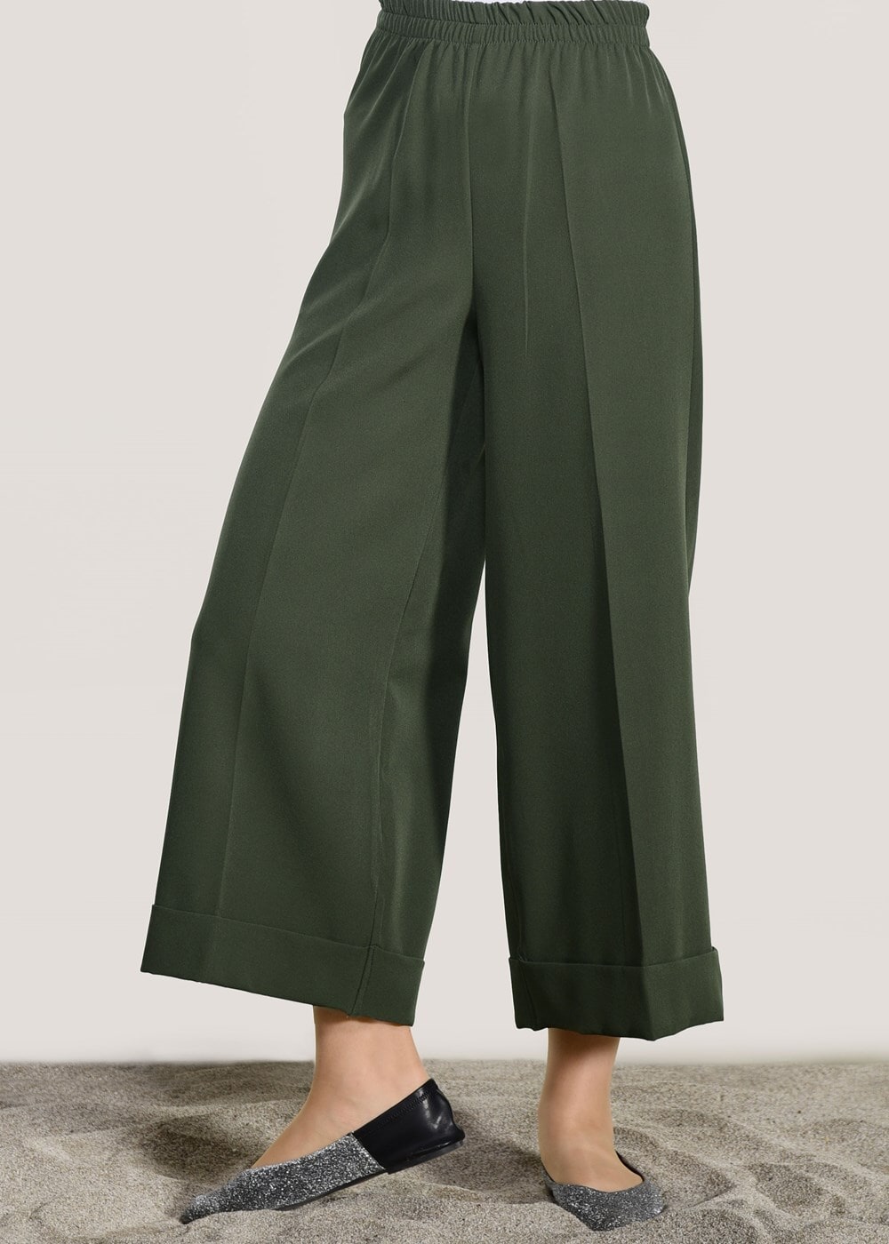 Vêtements hijab KAKI PANTALON LARGE À TAILLE ÉLASTIQUE 7241