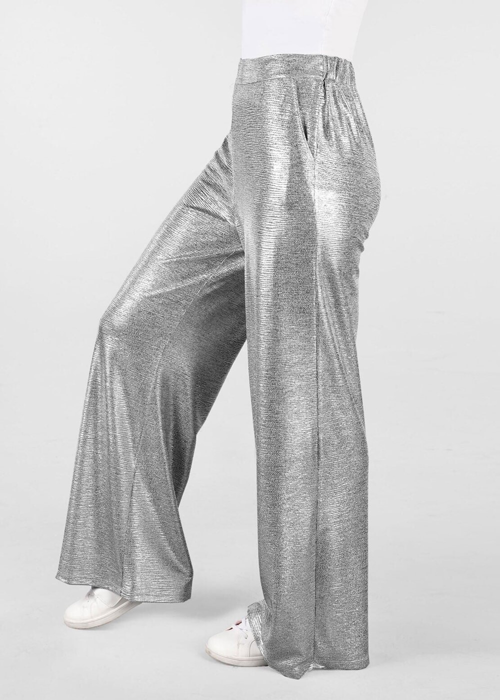 Tesettür giyim GÜMÜŞ BELİ LASTİKLİ PARLAK KUMAŞ BOL PAÇA PANTOLON 7334