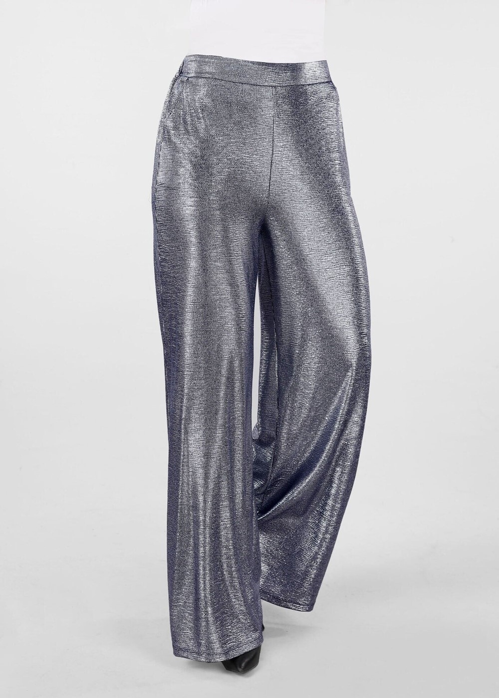 Tesettür giyim LACİVERT BELİ LASTİKLİ PARLAK KUMAŞ BOL PAÇA PANTOLON 7334