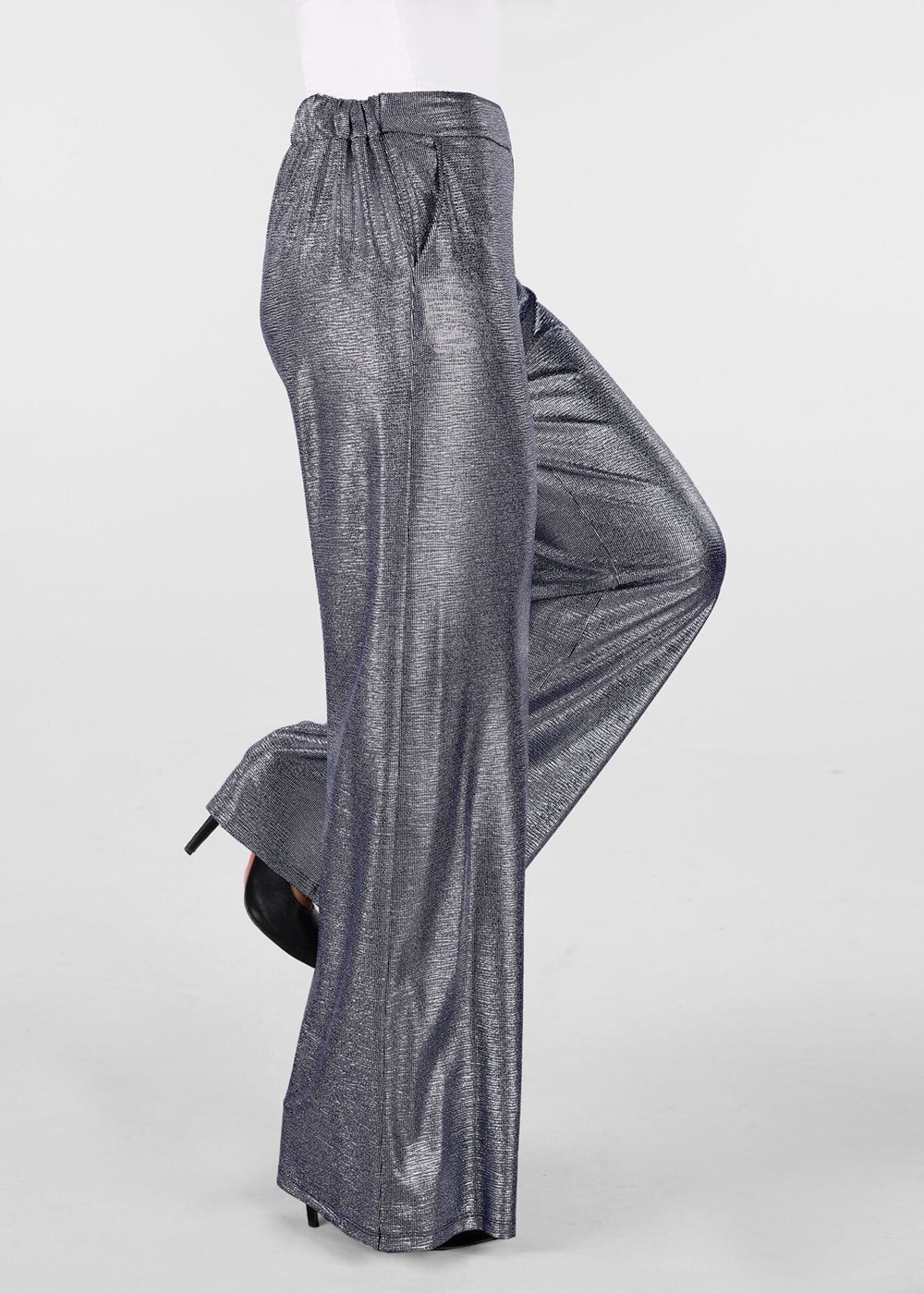 Tesettür giyim LACİVERT BELİ LASTİKLİ PARLAK KUMAŞ BOL PAÇA PANTOLON 7334