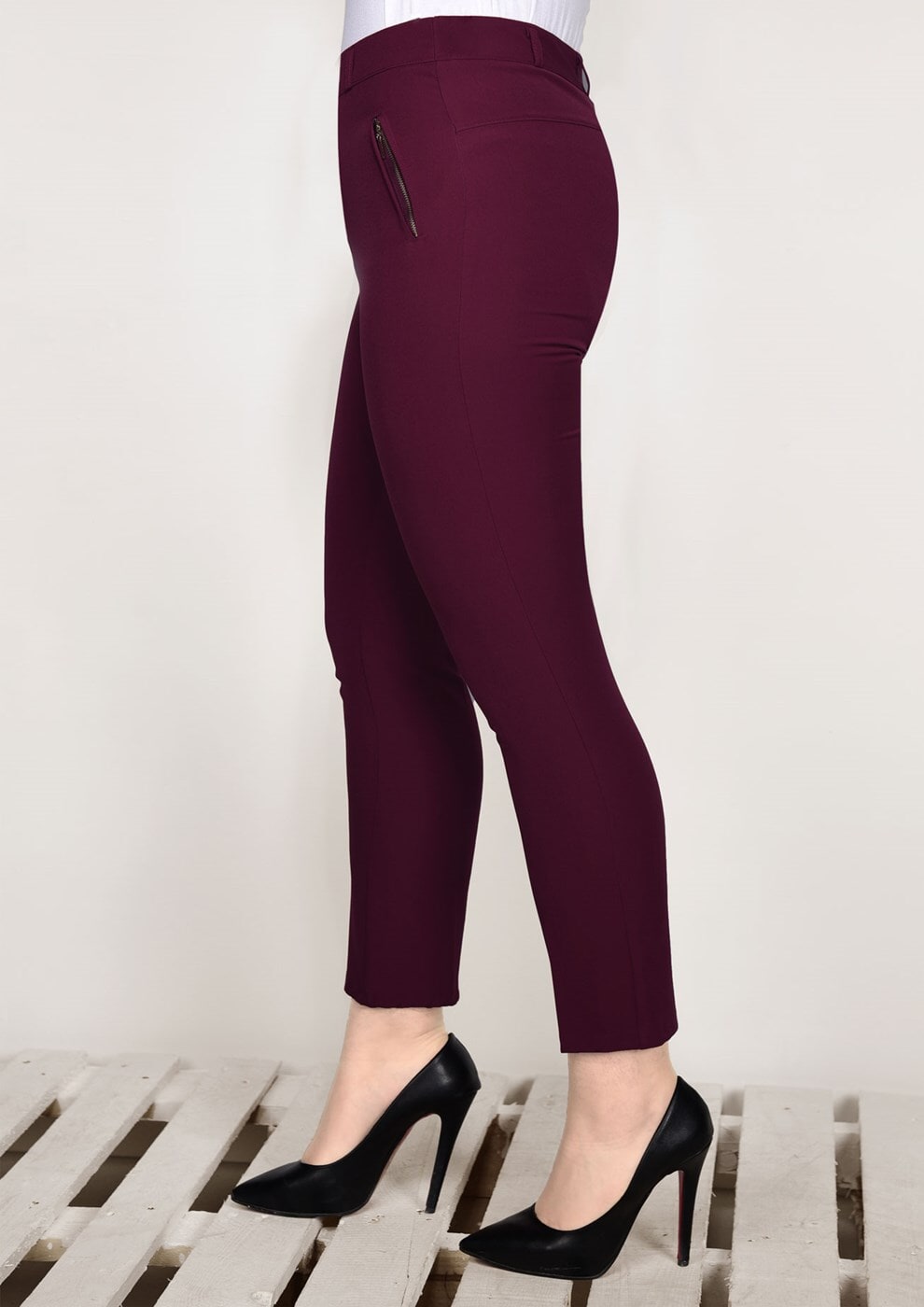 Tesettür giyim BORDO T 7402 Amine Hüma-Klasik Kesim Pantolon