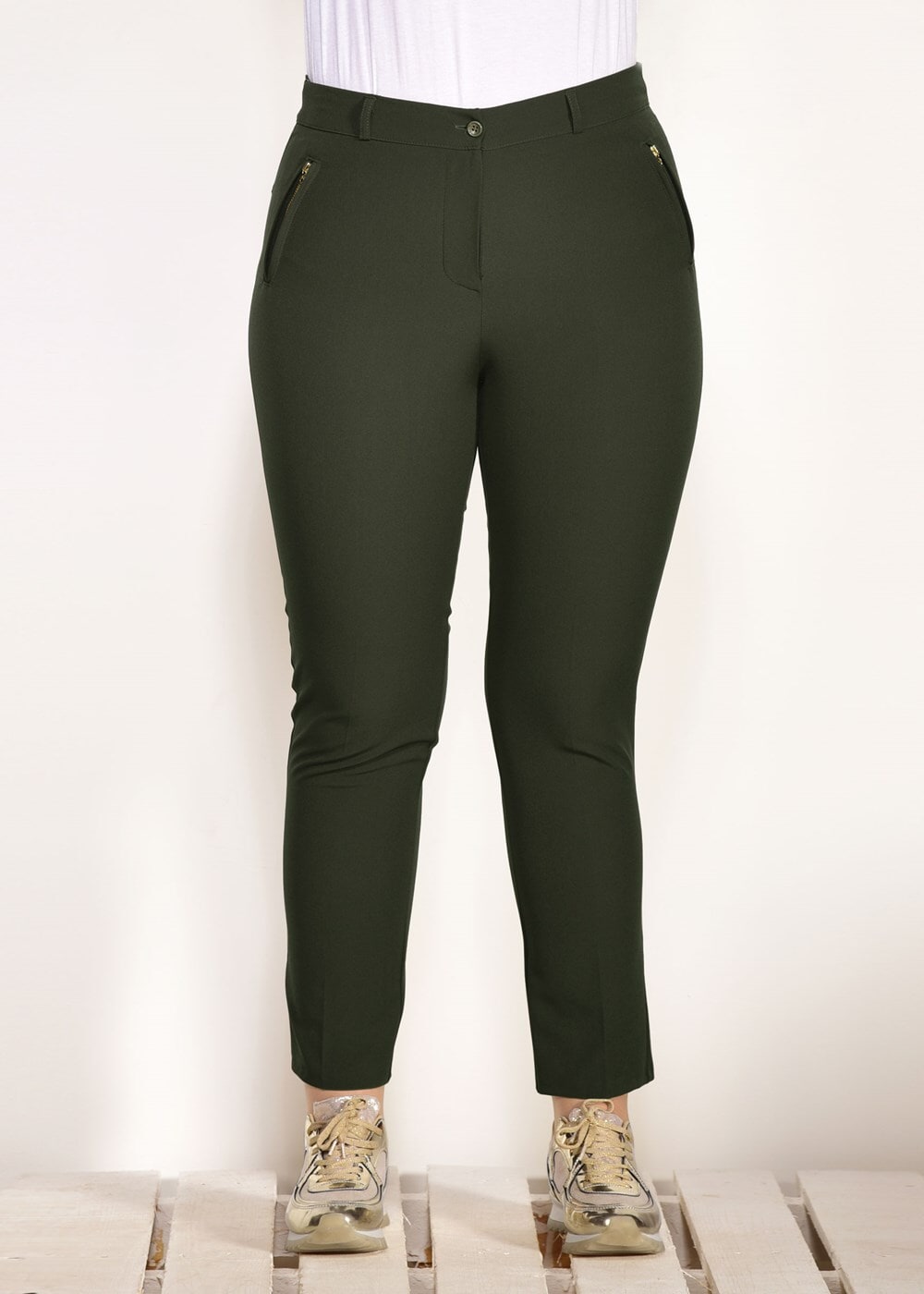 Tesettür giyim HAKİ T 7402 Amine Hüma-Klasik Kesim Pantolon