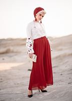 Tesettür giyim KIRMIZI T 7454 Mısra- Pilise Detaylı Pantolon