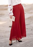 Tesettür giyim KIRMIZI T 7454 Mısra- Pilise Detaylı Pantolon