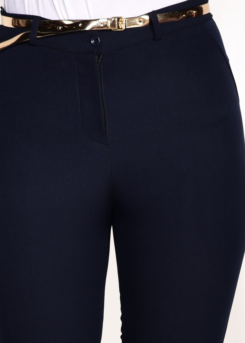 Tesettür giyim LACİVERT T 7602 Amine Hüma- Kemer Detaylı Pantolon