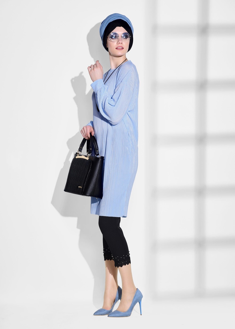 Tesettür giyim SİYAH DANTEL DETAYLI PANTOLON 7641 