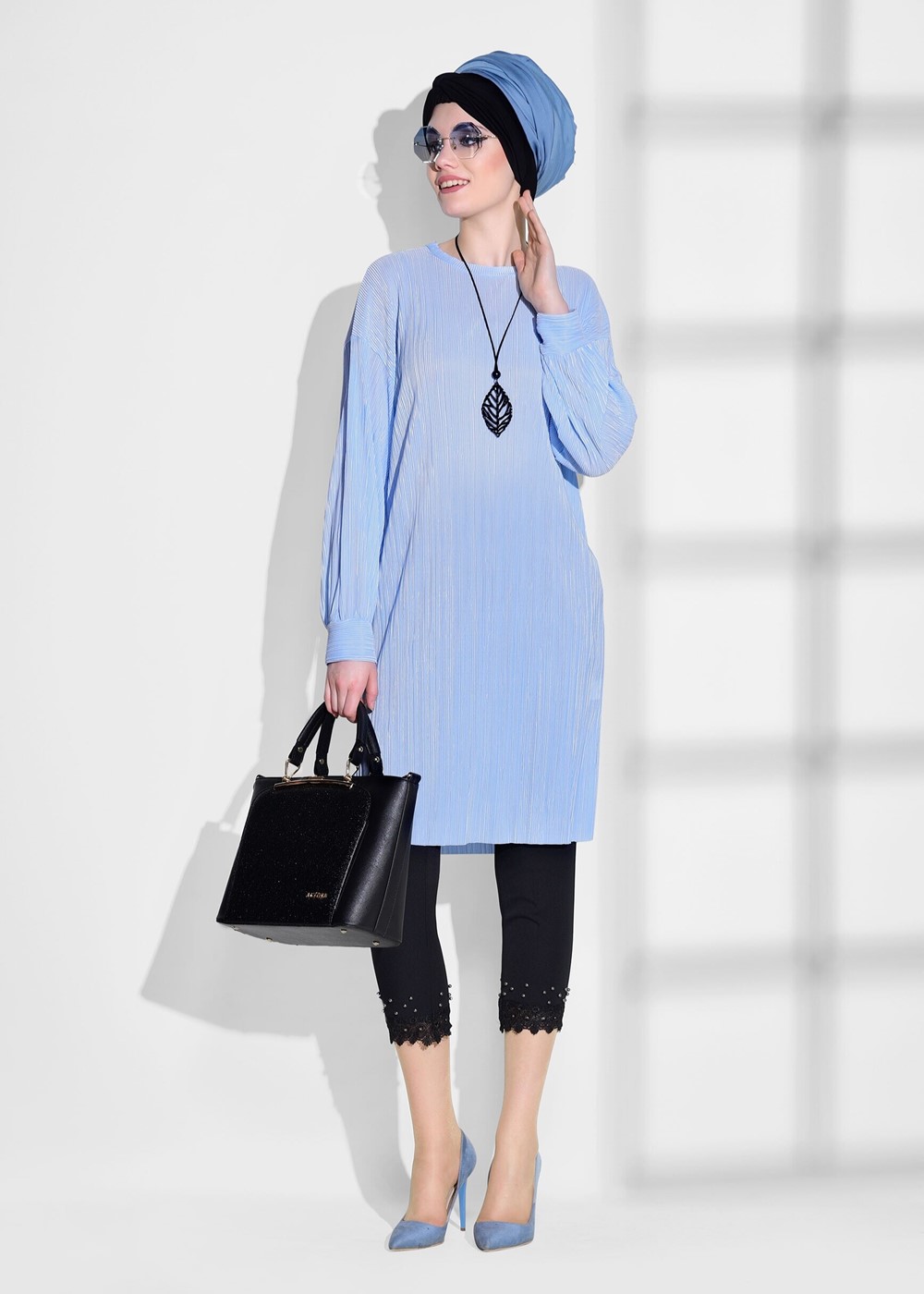 Tesettür giyim SİYAH DANTEL DETAYLI PANTOLON 7641 