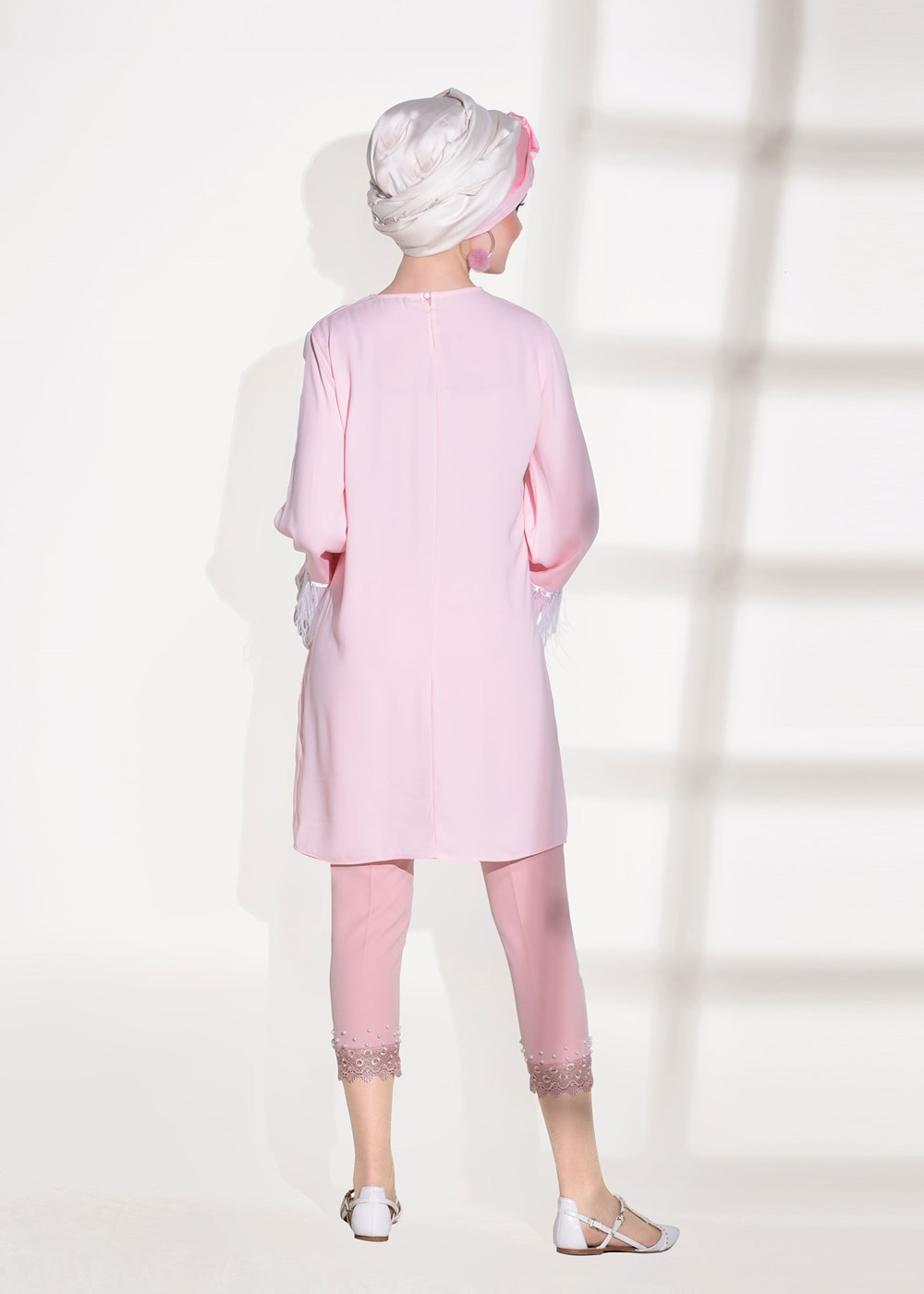 Tesettür giyim PUDRA DANTEL DETAYLI PANTOLON 7641 