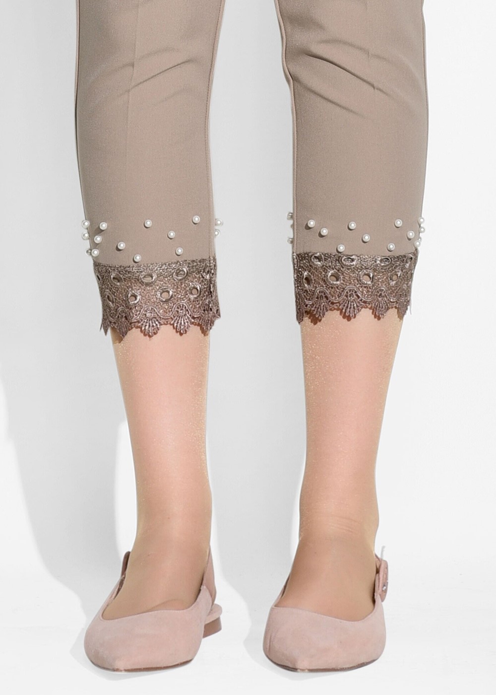 Tesettür giyim VİZON DANTEL DETAYLI PANTOLON 7641 