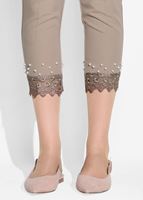 Tesettür giyim VİZON DANTEL DETAYLI PANTOLON 7641 