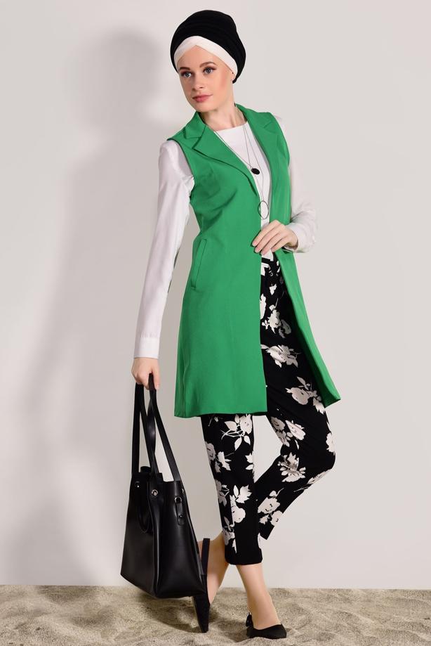 Tesettür giyim  T 7896 Ayriss- Çiçek Desenli Likralı Pantolon - TRENDTESETTÜR