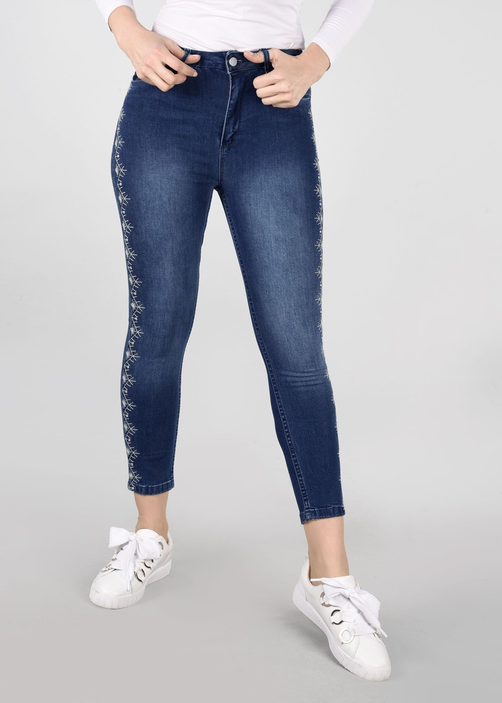 Tesettür giyim LACİVERT T 8113 Lvr-Etnik Desen Pantolon