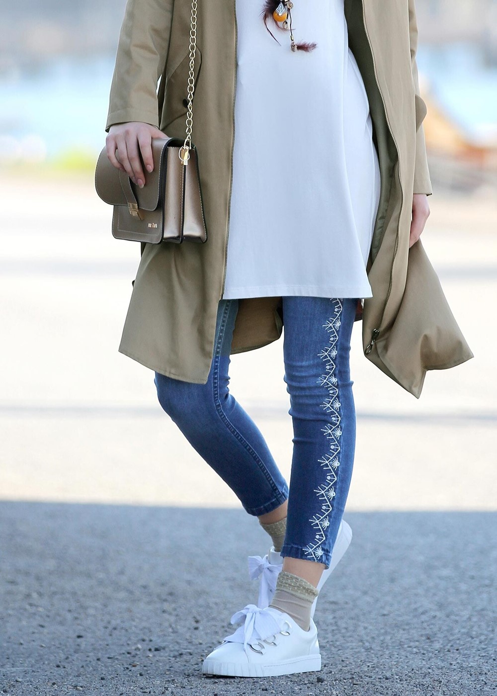 Tesettür giyim LACİVERT T 8113 Lvr-Etnik Desen Pantolon