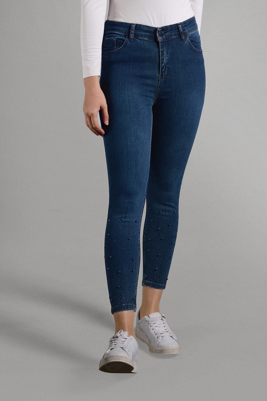 Tesettür giyim LACİVERT İNCİLİ PUL DETAYLI DENİM PANTOLON 8309 