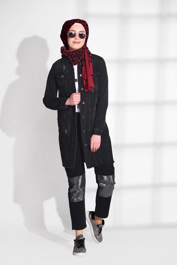Tesettür giyim  SİMLİ PARÇA DETAYLI DENİM PANTOLON 8452  - TRENDTESETTÜR