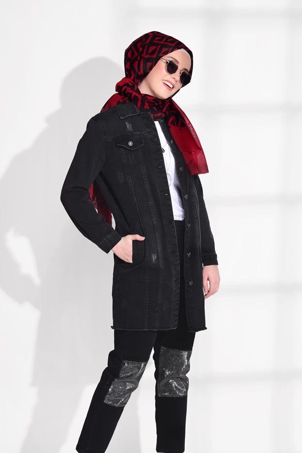 Tesettür giyim  SİMLİ PARÇA DETAYLI DENİM PANTOLON 8452  - TRENDTESETTÜR