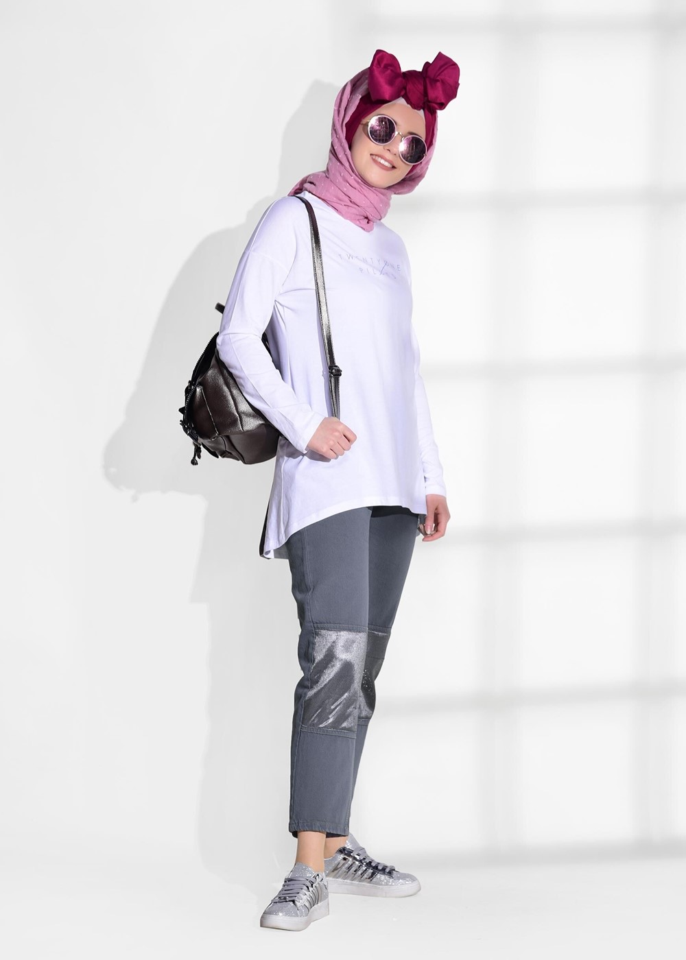 Tesettür giyim GRİ SİMLİ PARÇA DETAYLI DENİM PANTOLON 8452 