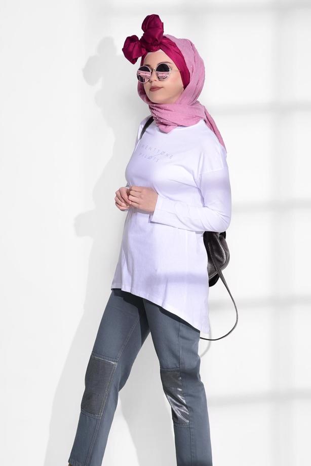 Tesettür giyim  SİMLİ PARÇA DETAYLI DENİM PANTOLON 8452  - TRENDTESETTÜR