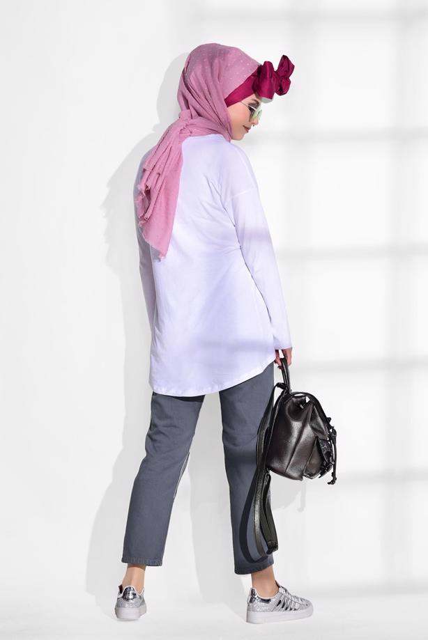 Tesettür giyim  SİMLİ PARÇA DETAYLI DENİM PANTOLON 8452  - TRENDTESETTÜR