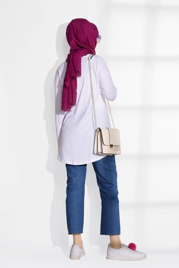 Tesettür giyim  SİMLİ PARÇA DETAYLI DENİM PANTOLON 8452  - TRENDTESETTÜR