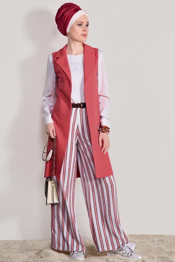 Tesettür giyim  T 8606 Ayriss-Çizgili Pantolon - TRENDTESETTÜR