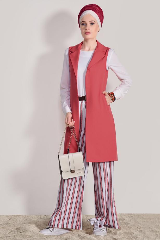 Tesettür giyim  T 8606 Ayriss-Çizgili Pantolon - TRENDTESETTÜR