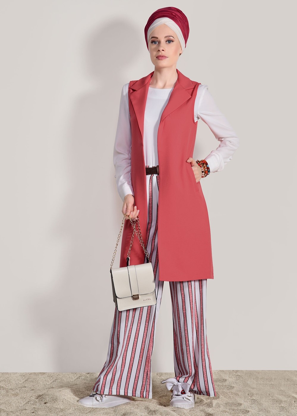 Vêtements hijab CRÈME PANTALON À RAYURES T 8606