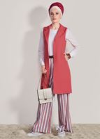 Tesettür giyim KREM T 8606 Ayriss-Çizgili Pantolon