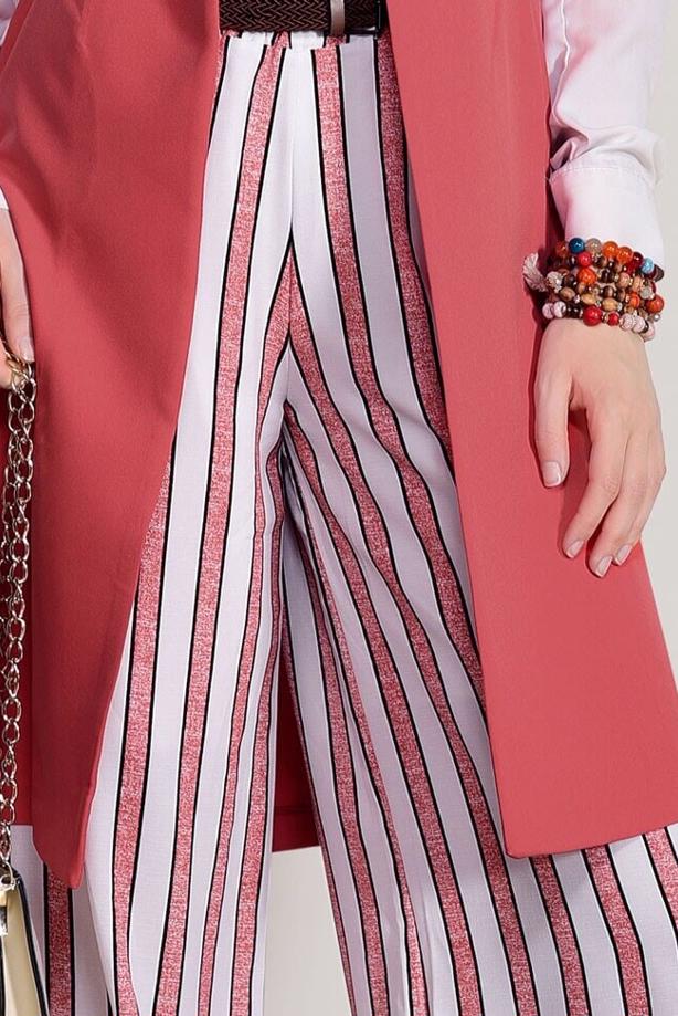 Tesettür giyim  T 8606 Ayriss-Çizgili Pantolon - TRENDTESETTÜR