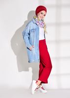 Tesettür giyim KIRMIZI T 8664 Mısra-Fermuar Detaylı Pantolon