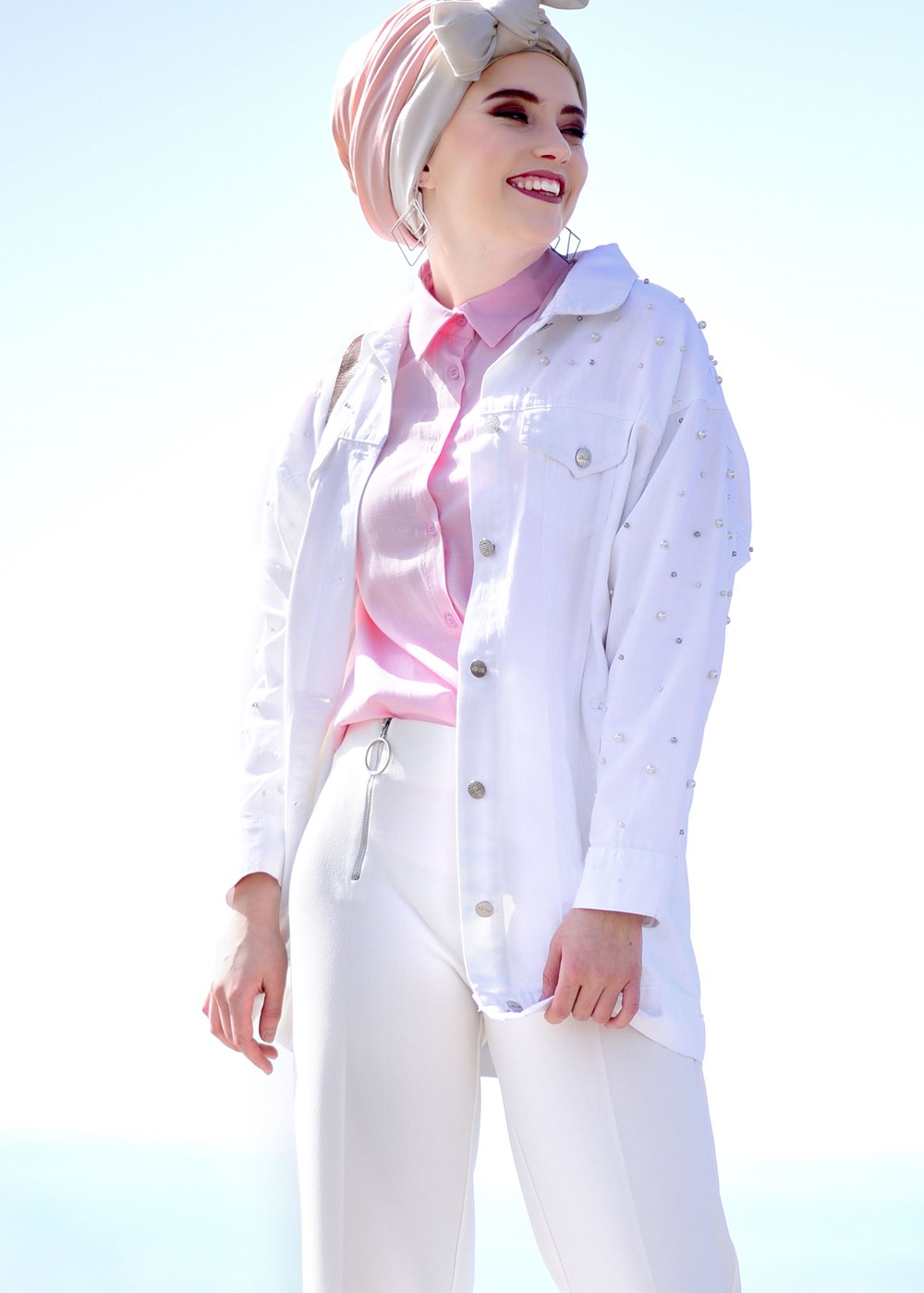 Vêtements hijab ÉCRU PANTALON DÉTAILLÉ À FERMETURE ÉCLAIR T 8664