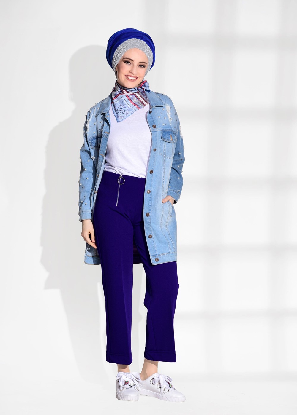 Tesettür giyim LACİVERT T 8664 Mısra-Fermuar Detaylı Pantolon