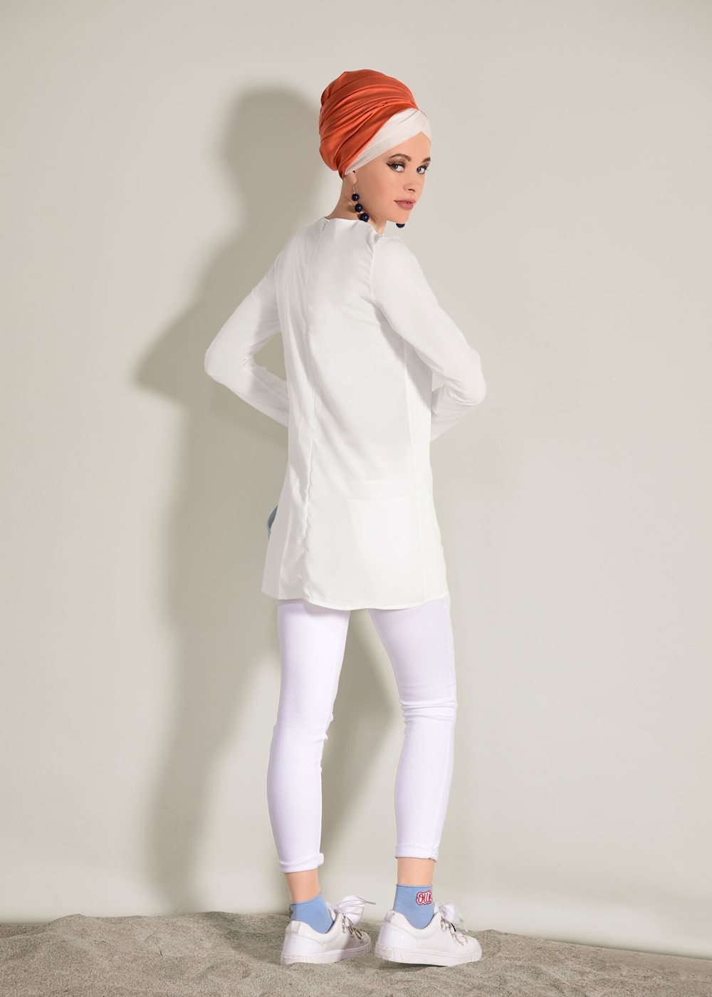 Tesettür giyim BEYAZ T 8928 Ksd-Likralı Yüksek Bel Pantolon