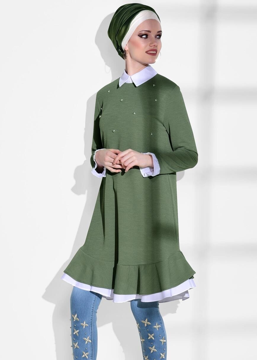 Vêtements hijab BLEU PANTALON À BRODERIE T 9309