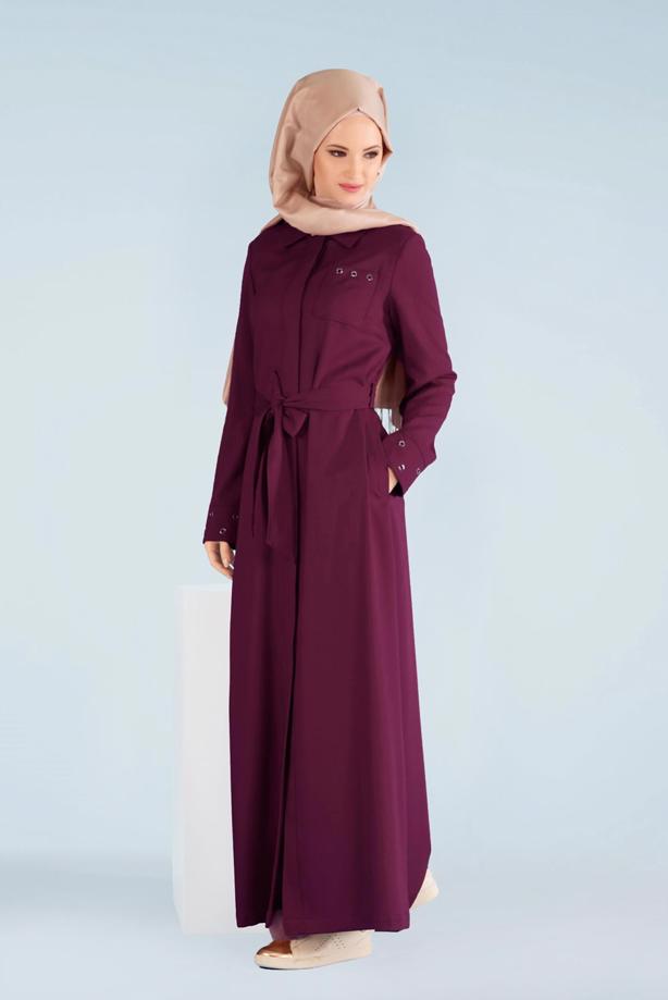 Tesettür giyim  T 1016 Derin 8169 Pardesü-Alv Fashion - TRENDTESETTÜR