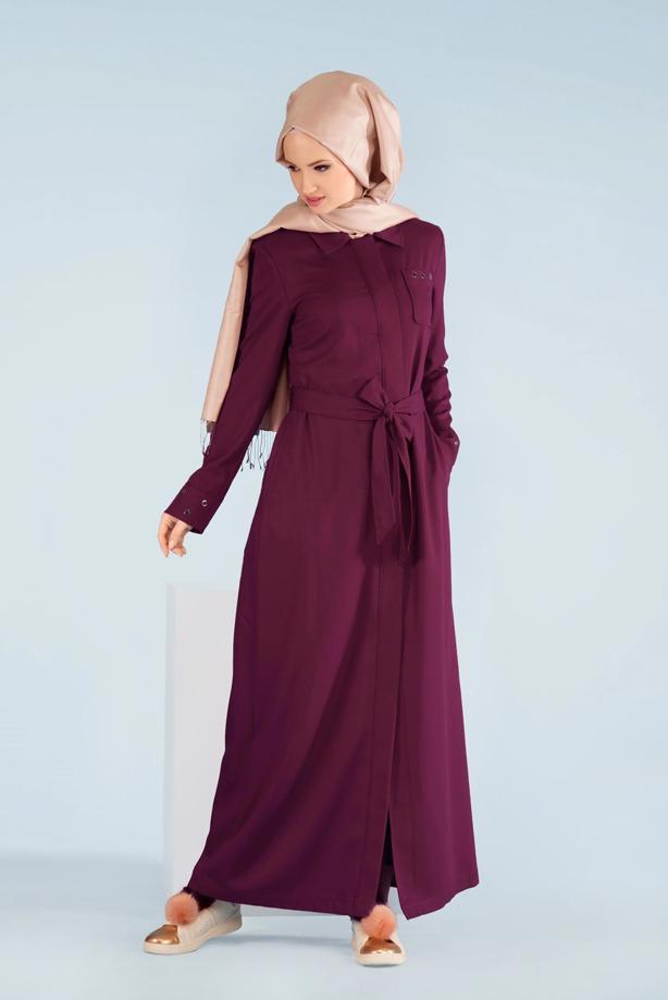 Tesettür giyim  T 1016 Derin 8169 Pardesü-Alv Fashion - TRENDTESETTÜR