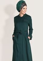 Tesettür giyim YEŞİL T 1016 Derin 8169 Pardesü-Alv Fashion