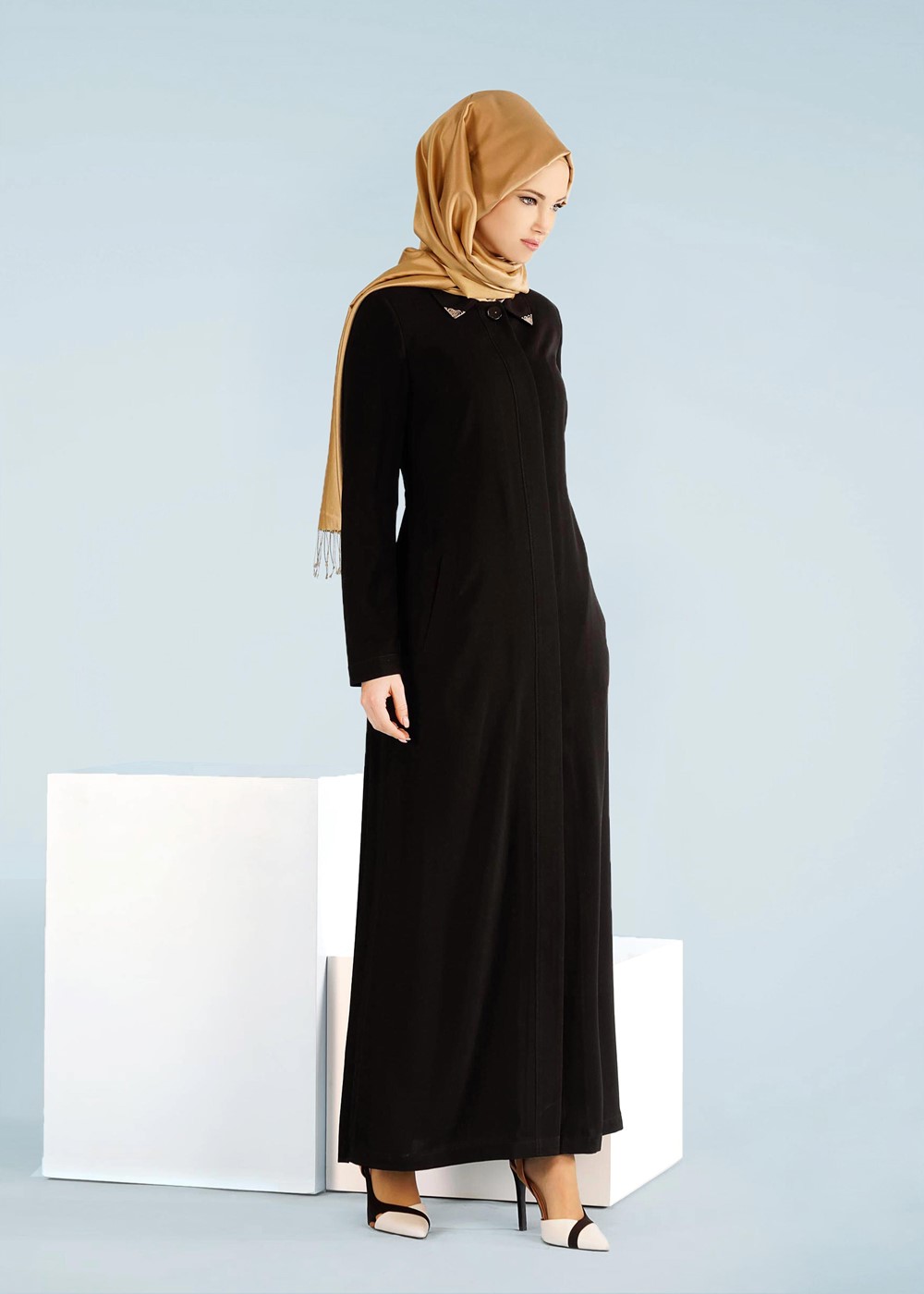 Tesettür giyim SİYAH T 1023 Gino Pardesü-Alv Fashion