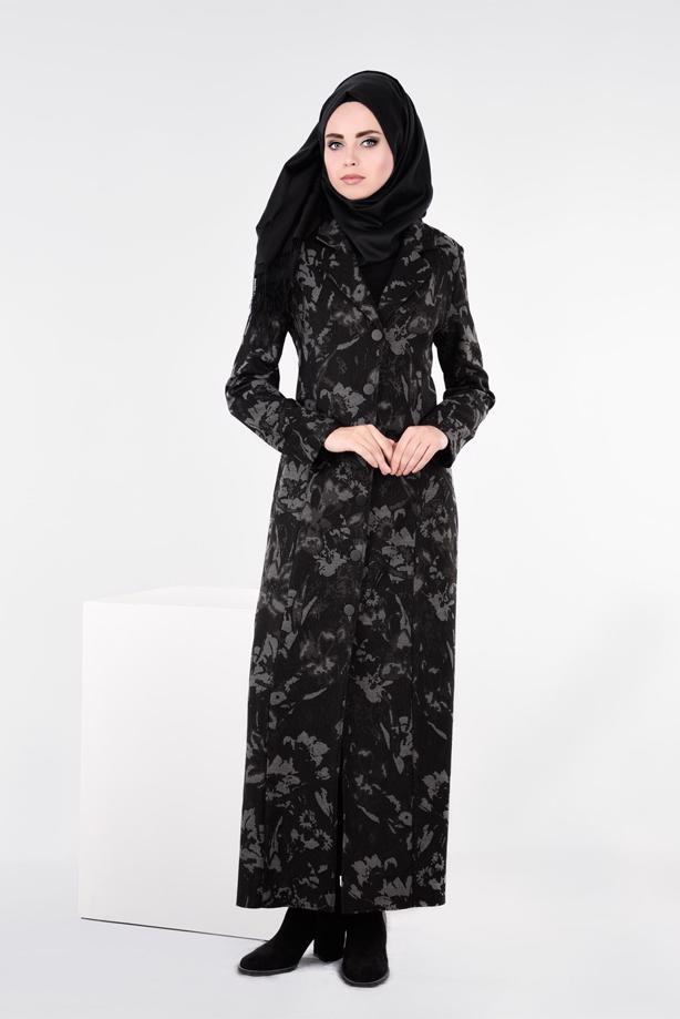 Hijab clothing GREY PATTERNED TOPCOAT 1041  - TRENDTESETTÜR
