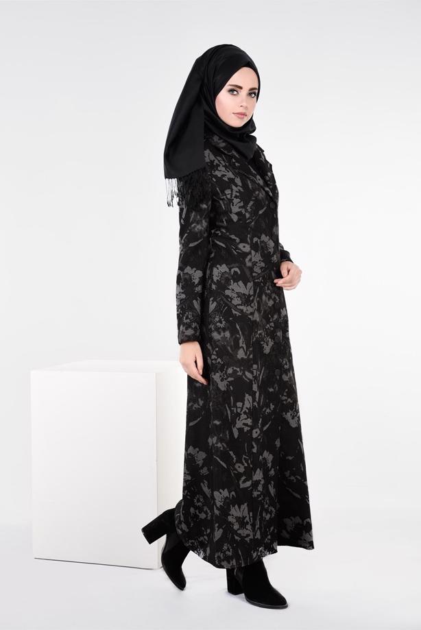 Hijab clothing GREY PATTERNED TOPCOAT 1041  - TRENDTESETTÜR
