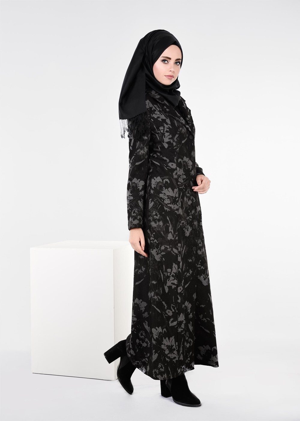 Hijab clothing GREY PATTERNED TOPCOAT 1041 