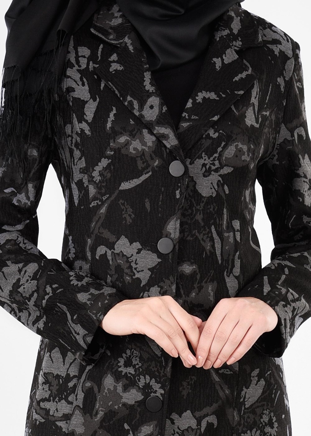 Tesettür giyim GRİ DESENLİ PARDESÜ 1041 