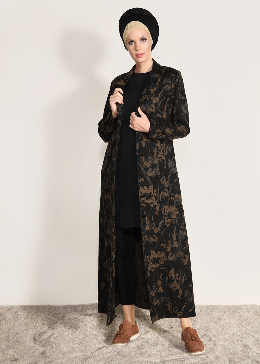 Tesettür giyim KAHVE DESENLİ PARDESÜ 1041 