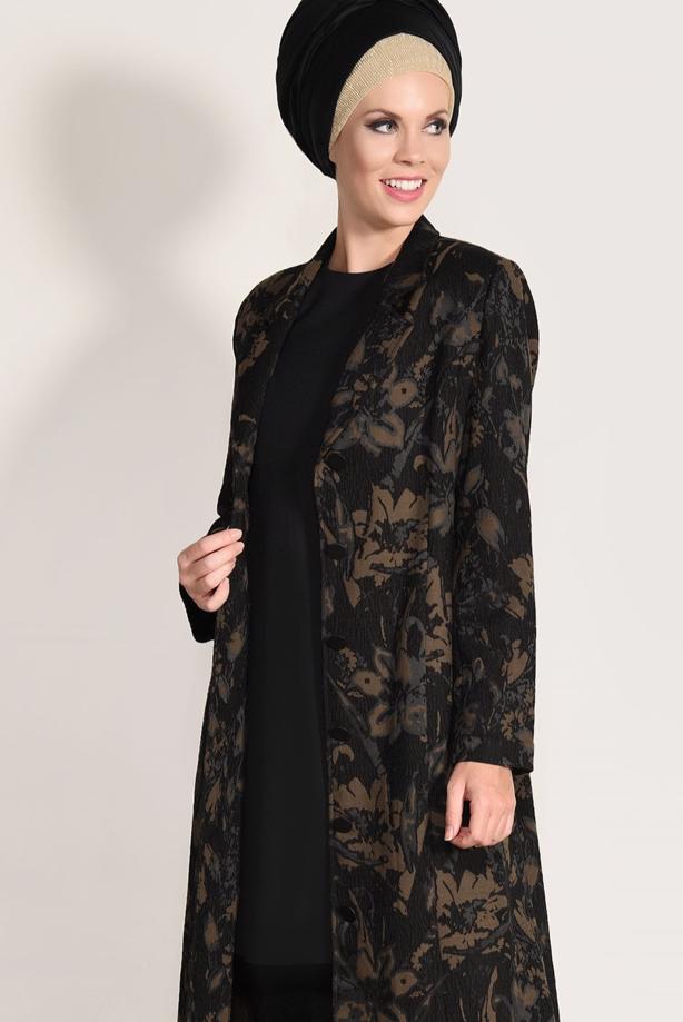 Hijab clothing BROWN PATTERNED TOPCOAT 1041  - TRENDTESETTÜR