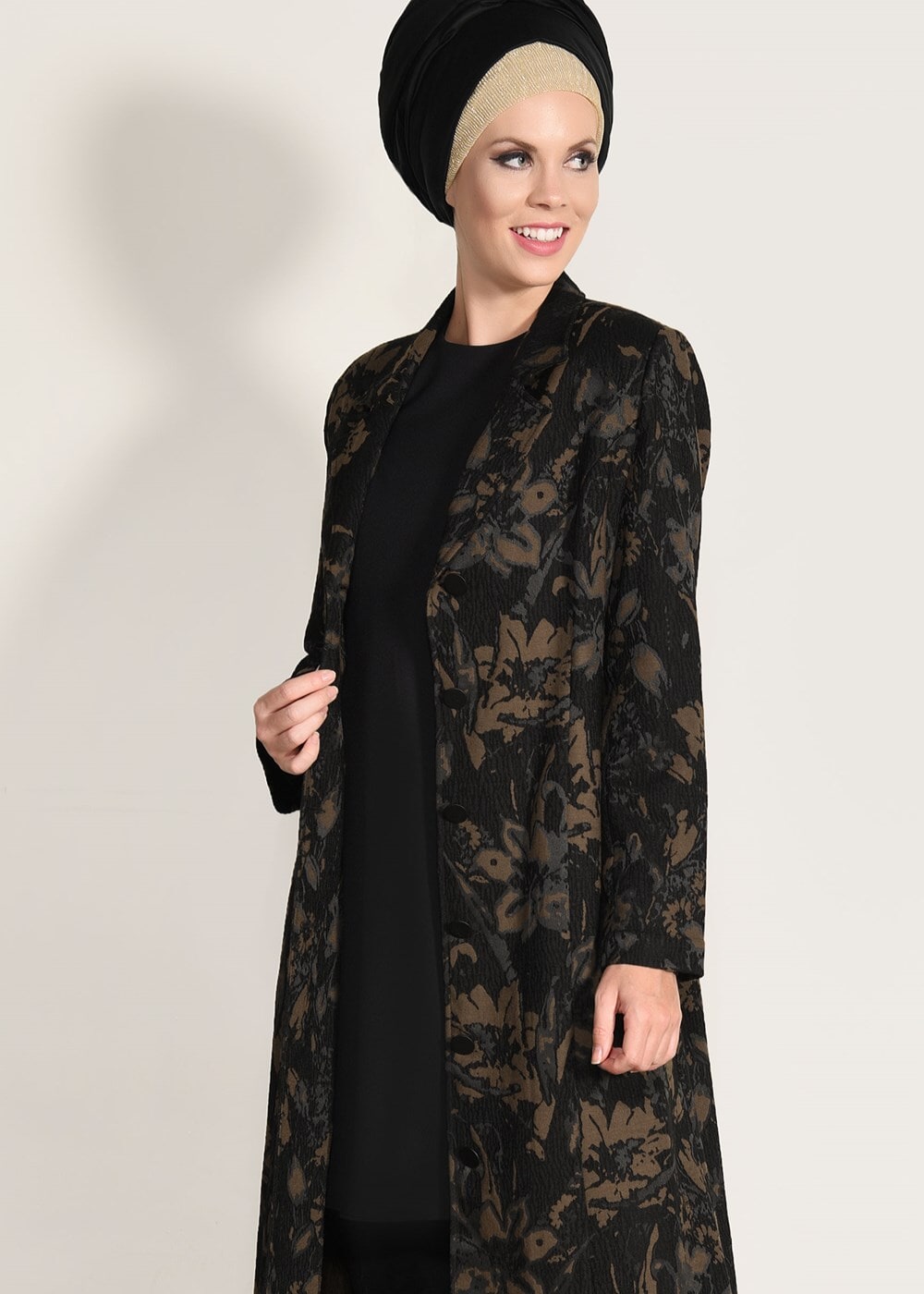 Tesettür giyim KAHVE DESENLİ PARDESÜ 1041 