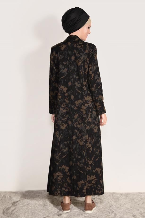 Hijab clothing BROWN PATTERNED TOPCOAT 1041  - TRENDTESETTÜR