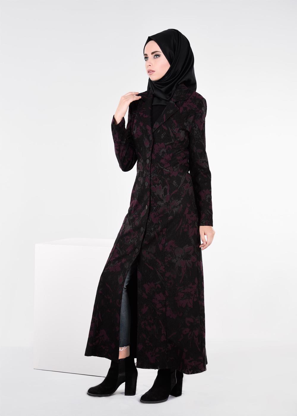 Hijab clothing PLUM PATTERNED TOPCOAT 1041 